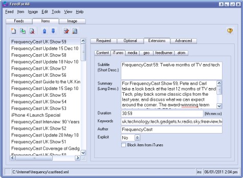 Using FeedForAll to create a podcast XML feed